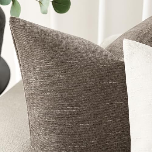 Foindtower Pack of 2 Soft Textured Throw Decorative Pillow Covers Square Accent Solid Cushion Cover Cozy Farmhouse Pillow Case with Zipper for Couch Sofa Bedroom Living Room 20x20 Inch, Taupe