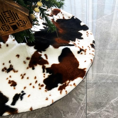 Christmas Tree Skirt 30/48inches, Cow Stripe Plush Faux Fur Christmas Tree Skirt Xmas Tree Skirt for Christmas Decorations Home Party Holiday Decor Cow 78 CM