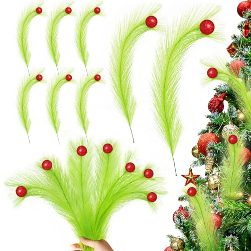 8 Pcs Christmas Tree Topper,17 Inch Christmas Tree Decorations,Red Green Christmas Tree Picks Ornaments for Tree Decorations