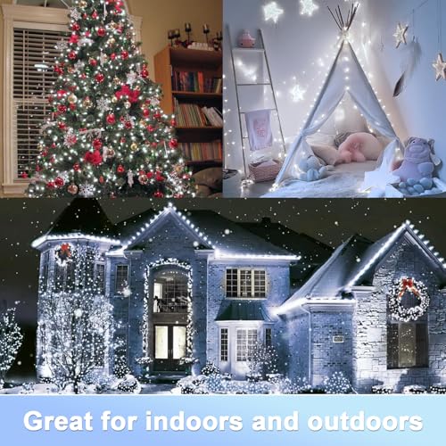 LAMPHOME White Christmas Lights Battery Operated, 34.1FT 100 LED Waterproof String Christmas Tree Lights with 8 Modes, Xmas Decorations for Indoor Outdoor Yard Wedding Home Decor