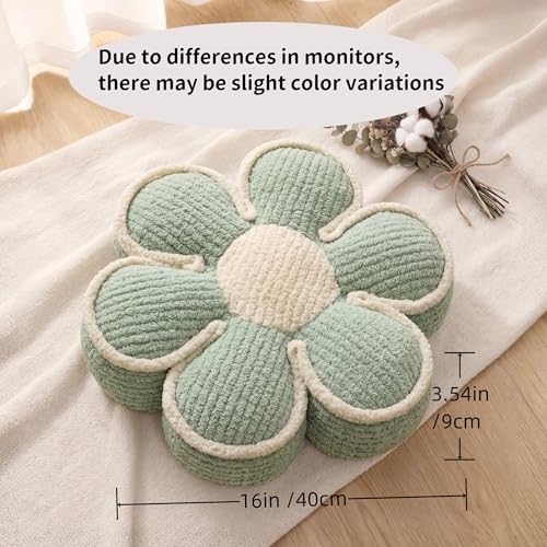 Sage Green Decorative Throw Pillows Flower Daisy Shaped Pillow 16" Soft Floor Cushion for Couch Bed Chair Girls Room Bedroom Decor Aesthetic (1, Sage Green, 16 Inch)