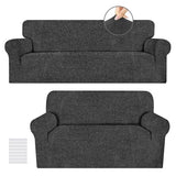 URBANLIFE Stretch Sofa Covers & Loveseat Couch Covers for Living Room Slipcover Set, 2-Pieces Machine Washable Couch Cover, Charcoal Gray