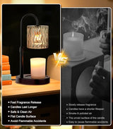 Candle Warmer Lamp Electric Timer: Dimmable Candles Warming Lamps - Height Adjustable Burner Jar - No Flame Scented Melts Wax - All Candle Jars Home Decor Table Light
