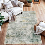 2x3 Runner Rug Washable Abstract: Soft Low Pile Carpet for Entryway Green