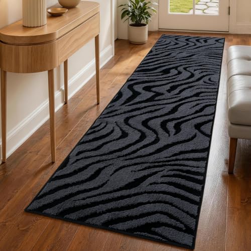 Zebra Hallway Runner Rugs 2x8: Grey Washable Bathroom Rug