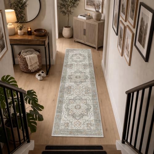 2x8 Non-Slip Runner Rug, Gray Vintage Distressed
