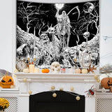 Black and White Goth Skull Tapestry for Bedroom, Gothic Skeleton Halloween Wall Tapestries Aesthetic, Horror Ghost Rider Night Sky Moon Dark Wall Hanging Decor for Living Room (51'' x 60'')