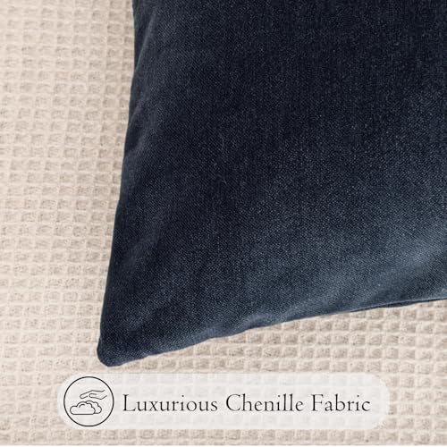 Chenille Lumbar Pillow Covers 14X26 inch Dark Blue