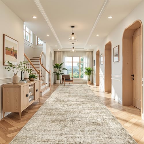 4x10 Runner Rug Non Slip,Washable Hallway Runner Rug,Brown