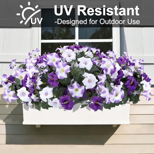 Geegoods Artificial Flowers Plants for Outdoors, 4 Bundles UV Resistant Fake Faux Petunias for Outdoor Planters Patio Front Porch Balcony Garden Decor