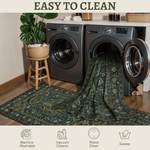 Tangsoo 10x12 Washable Area Rugs for Living Room, Green Non Slip Large Rugs