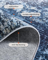 AMADA Washable 9'x12' Abstract Area Rug for Living Room Navy Blue