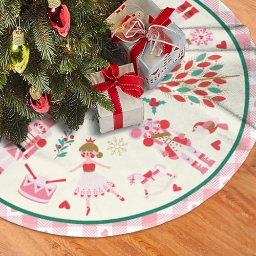 Cute Nutcracker Christmas Tree Skirt 36" Christmas Pink Nutcracker Tree Skirts Santa Mat for Mini Small Pencil Big X-Mas Tree Farmhouse Ornaments Decorations