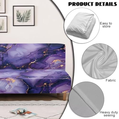 Purple Marble Futon Cover Stretch Armless Sofa Covers Sofa Bed Covers Futon Slipcover Furniture Protector for Living Room Home Decor Washable