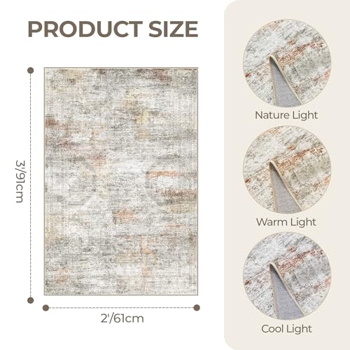 2x3 Rug Non Slip, Small Washable Entryway Rug,Grey