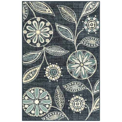 Maples Rugs Reggie Bohemian Floral Print Kitchen Rug, 2'6 x 3'10, Persian Blue