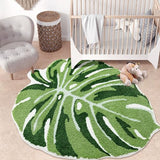 Panstar Green Leaf Kids Rug, Monstera Shaped Rug for Bedroom Bathroom Non Slip Microfiber Tufted Plant Large Bath Mat Boho Home Decor Large Size 43"X36"