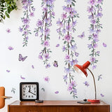 Hanging Creative Removable DIY Purple Flower and Vines Some Flying Butterfly Wall Sticker Waterproof Vinyl Wall Decal Decor for Home Girls Bedroom Kids Room Bedroom Living Room Wall Corner