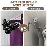 Double Curtain Rod, 1 Inch Heavy Duty Rust-Resistant Metal Dual Rod Set, Snap-On Bracket, Adjustable Segmented Design with Ball Finials, Black Curtain Rods for Windows 34-38 Inch