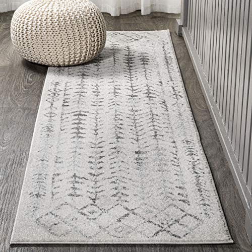 JONATHAN Y Ziri Moroccan Geometric Cream/Gray Runner Rug, 2x8, Bohemian, Scandinavian, Easy-Cleaning for Living Room, Bedroom, Kitchen, Pet Friendly, Non-Shedding (MOH210A-28)