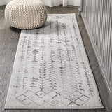 JONATHAN Y Ziri Moroccan Geometric Cream/Gray Runner Rug, 2x8, Bohemian, Scandinavian, Easy-Cleaning for Living Room, Bedroom, Kitchen, Pet Friendly, Non-Shedding (MOH210A-28)