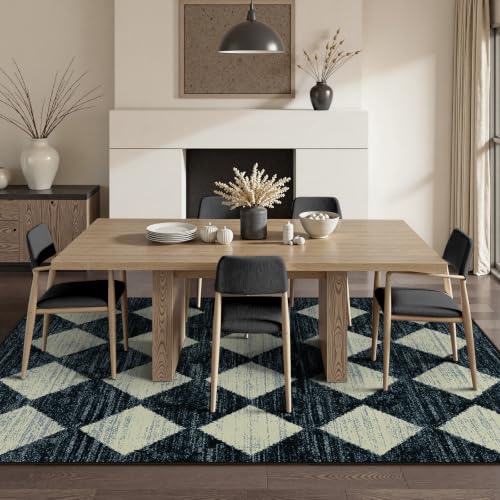 Lahome 5x7 Black Rug Checkered Non Slip Living Room Large Washable Area Rug