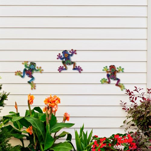 3 Pcs Metal Frog Decor Outdoor Wall Art Mexican Metal Frog Hanging Wall Sculpture Outside Garden Fence Patio Home Yard Art Decoration Gifts for Adults