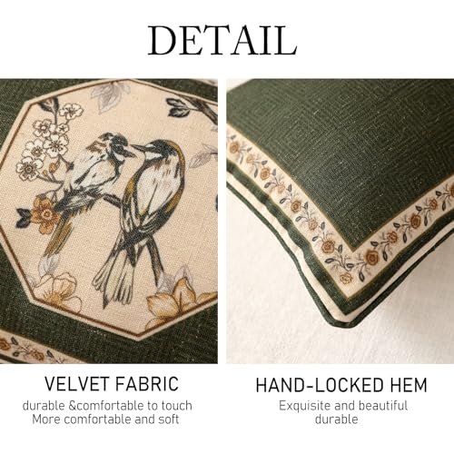 ISAENNE Design Linen Chinoiserie Lumbar Throw Pillow Covers 12"x28" Pack of 2, Farmhouse Cushion Covers with Yellow Floral Birds Pattern Decoration Pillowcases for Bed,Living Room,Outdoor,Car