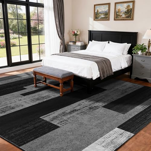 5x7 Washable Area Rugs for Living Room & Bedroom(5x7,Black&Gray)