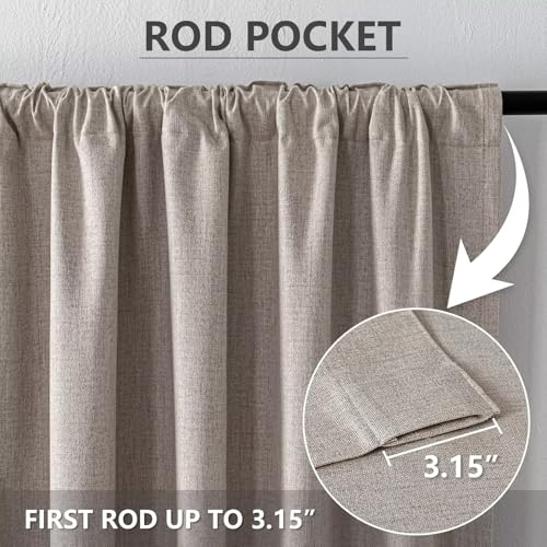 100% Blackout Curtains 84 inch Length 2 Panels Faux Linen Long Drapes for Bedroom Nursery Living Room Black Out Room Darkening Curtain Thermal Insulated Back Tab Rod Pocket(W52 x L84, Beige)