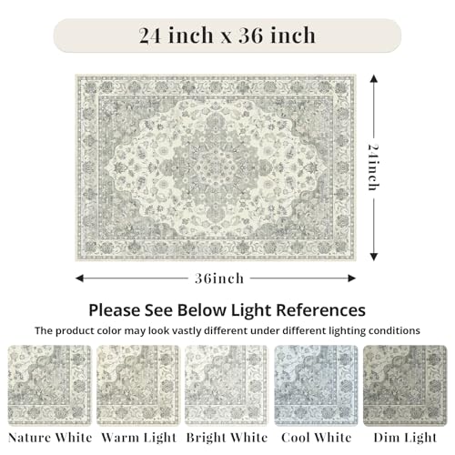 2x3 Non-Slip Washable Entryway Vintage Carpet Rug, Sage Green