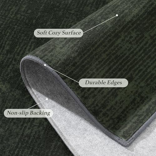 4x6 Washable Area Rug, Dark Green Solid Area Rugs for Living Room & Bedroom