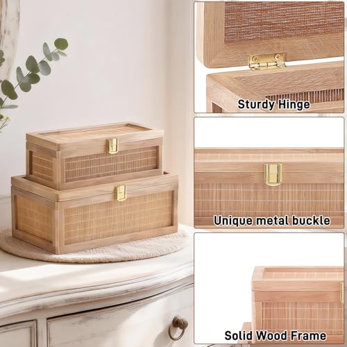 Natural Bamboo Decorative Box with Lids, Unique Decorative Boxes Set of 2, Boho Wedding Keeps – lifestyle view