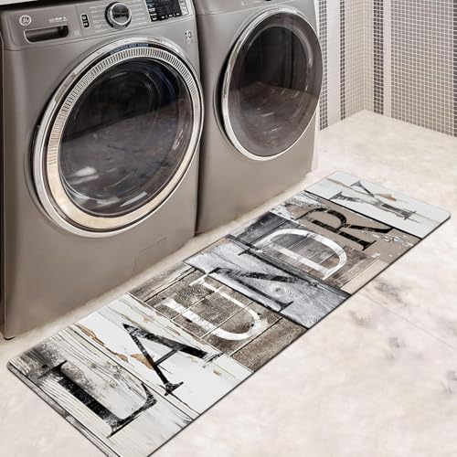 Laundry Room Rug Runner 20"X59" Brown Wood Non Slip Laundry Rugs and Mats for Laundry Room Decor Washable Runner Rugs for Farmhouse Kitchen Floor Bathroom Area Rugs (Brown, 20"x59")
