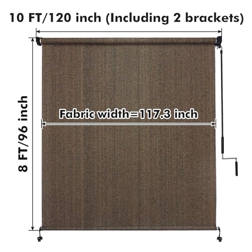 Artpuch Outdoor Roller Shades with Splicing Design, 10' W x 8' H Exterior Cordless Patio Shades Roll Up Blinds for Porch, Gazebo, Pergola, Balcony, Mocha