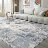 Abstract 9x12 Area Rug: Machine Washable Non Slip Ultra Thin Low-Pile Carpet, Soft Stain Resistant for Living Dining Room Bedroom, Kid Pet Friendly, Robot Vacuum Compatible - Grey Blue