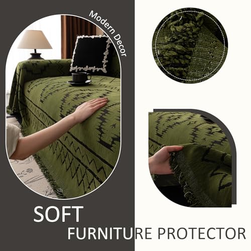 VClife Bohemian Green Couch Cover for Dog, Non Slip Sectional Sofa Covers Furniture Protector Washable Tribal Pattern Couch Covers for 3 Cushion Couch Sofa, Soft Pet Sofa Slip Cover, Green, 71"X150"