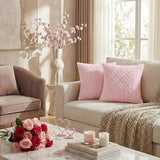 FUTEI Pack of 2 Solid Throw Pillow Covers 18x18 Inch Soft Rose Swirl Textured Decorative Cushion Case Modern Farmhouse Accent Decor for Couch Bed Living Room, Pink