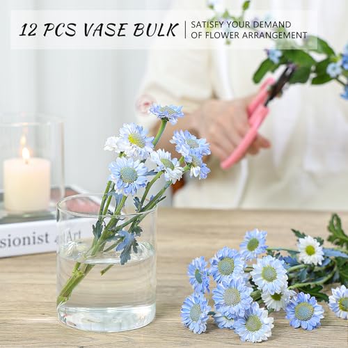 SUPMIND 12Pcs Glass Cylinder Vase for Centerpieces 5 Inch Clear Flower Vases Bulk, Glass Hurricane Candle Holder Small Floral Vases for Table, Floating Candle Vase for Wedding Home Décor
