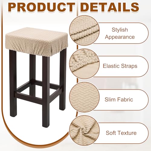 uxcell 1 Pcs Seat Covers for Dining Chairs, Bar Stool Covers Stretch Chair Seat Protector Waterproof Saddle Stools Slipcover with Elastic Band for Kitchen Bar, Diagonal Weave Sand