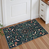 Lahome Washable Insect Botanical 2x3 Area Rugs for Entryway - Machine Washable Non-Slip Kitchen Rugs, Black Boho Low Profile Soft Faux Wool Indoor Door Mat for Bathroom,Bedroom, Hallway