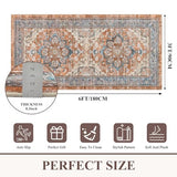 Washable Runner Rug 3x6, Floral Non Slip Boho Hallway Runner Rug with Rubber Backing, Low Pile Faux Wool Distressed Carpet for Kitchen, Laundry, Bedroom, Entrance