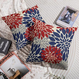4th of July Pillow Covers 18X18 Inch Set of 2, Patriotic Blue Red Grey Modern Dahlia Floral Print Holiday Decorative Throw Pillow Covers Outdoor Farmhouse Cushion Case for Couch Sofa Bed Decor