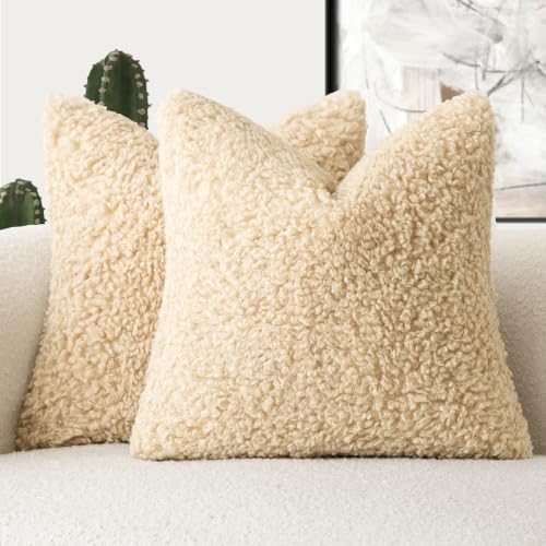 Foindtower Decorative Fuzzy Faux Fur Throw Pillow Covers 20x20 Light Yellow