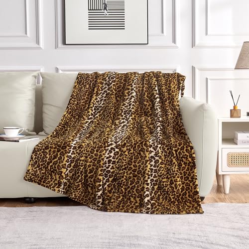 Edenleaf Leopard Print Blanket Fleece Throw for Bed Sofa Travel and Camping, Super Soft Cozy Fluffy Plush Cheetah Print Blanket for All Seasons 50"x60" (Dark Brown)