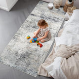 Non Slip 3x7 Rug Runner: Washable Abstract Rugs for Hallway Blue Grey