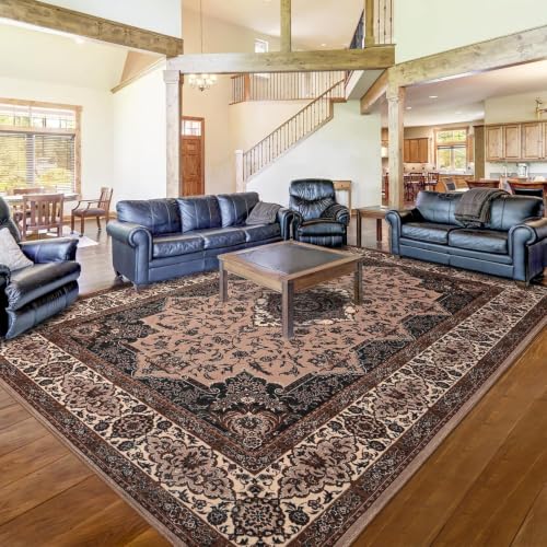 4x6 Area Rugs for Living Room, Washable Rug Vintage Floral, Brown