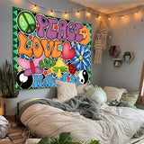F-FUN SOUL Peace Love and Happiness Tapestry, 60x40inches Soft Flannel, 70s Theme Party Tapestries Hippie Aesthetic Tapestry Wall Hanging for Bedroom Living Room Decor GTZYFS915