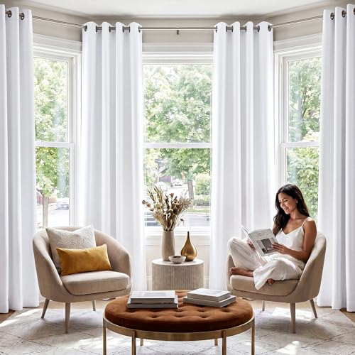 NICETOWN 100% Blackout Window Curtain Panels, Cold and Full Light Blocking Drapes with Black Liner for Nursery, 84 inches Drop Thermal Insulated Draperies (White, 2 Pieces, 52 Wide Each Panel)