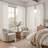 Joywell Linen Pinch Pleated Curtains 84 Inches Long 2 Panels | Thick Living Room Bedroom Drapes, Light Filtering Semi Sheer, Natural Cream Ivory Beige Birch, Boho Back Tab, with Clip Rings